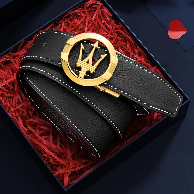 Maserati Top Grain Cow Leather Belts Men's Width 3.4cm-3