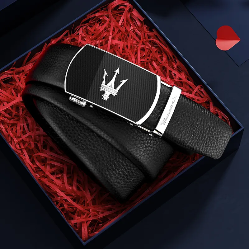 Maserati Top Grain Cow Leather Belts Men's Width 3.5cm-3