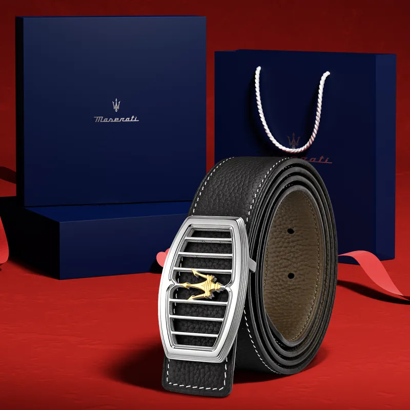 Maserati Cow Split Leather Belts Men's 3.5cm-1