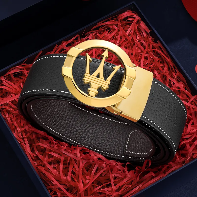Maserati Top Grain Cow Leather Belts Men's Width 3.4cm-2