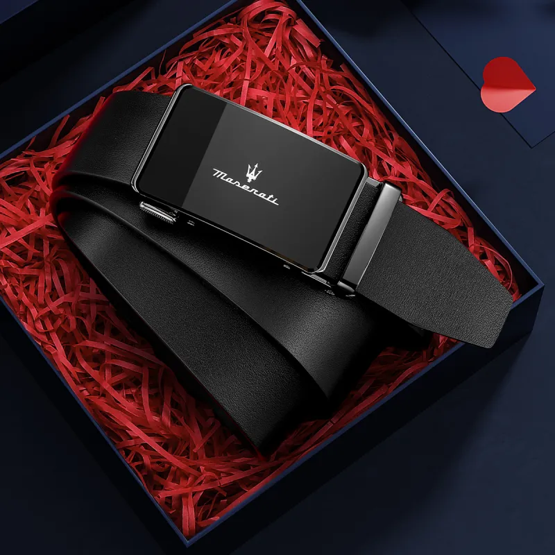 Maserati Top Grain Cow Leather Belt Men's Black Width 3.5cm-11
