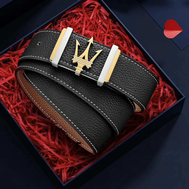 Maserati Cow Leather Belts Men's Width 3.4cm-3