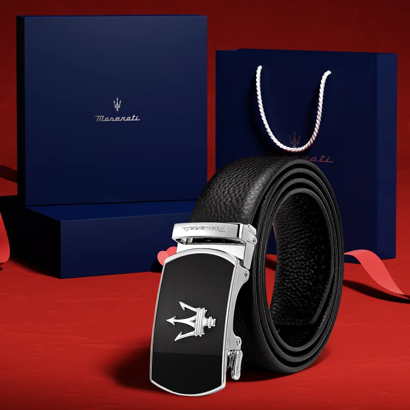 Maserati Top Grain Cow Leather Belts Men's Width 3.5cm-1
