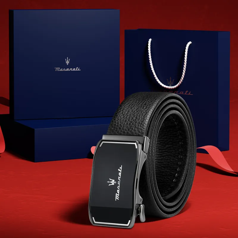 Maserati Top Grain Cow Leather Belts Men's 3.5cm-1