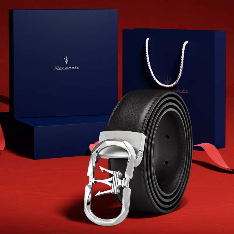Maserati Top Grain Cow Leather Belts Men's 3.4cm-1