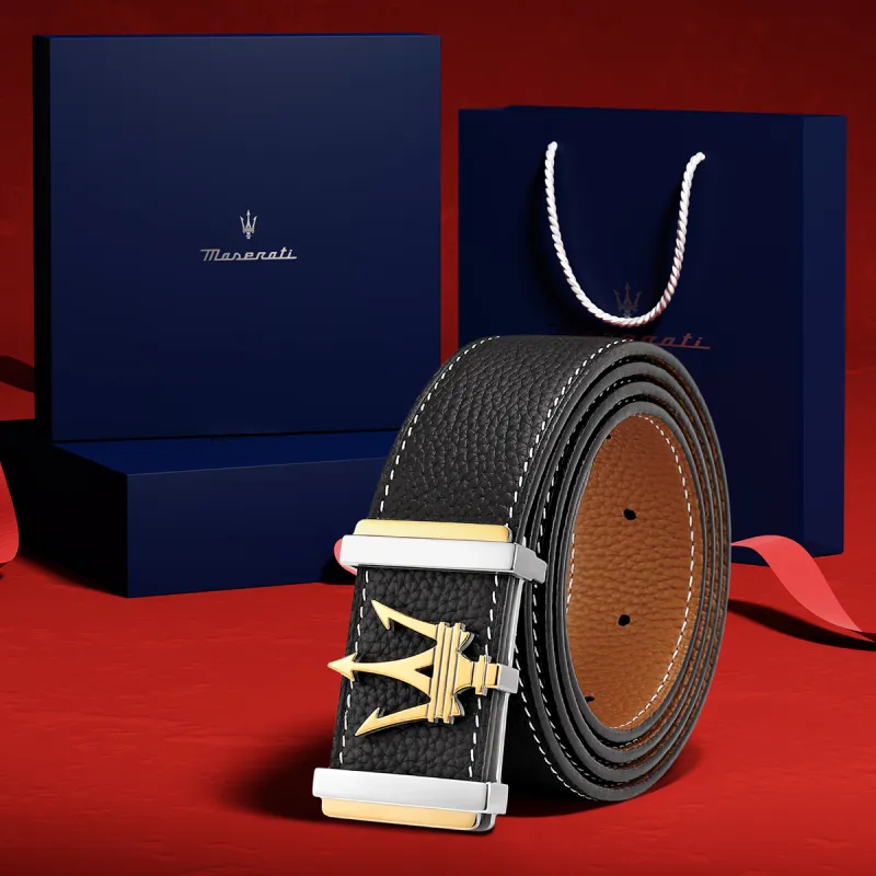 Maserati Cow Leather Belts Men's Width 3.4cm-1