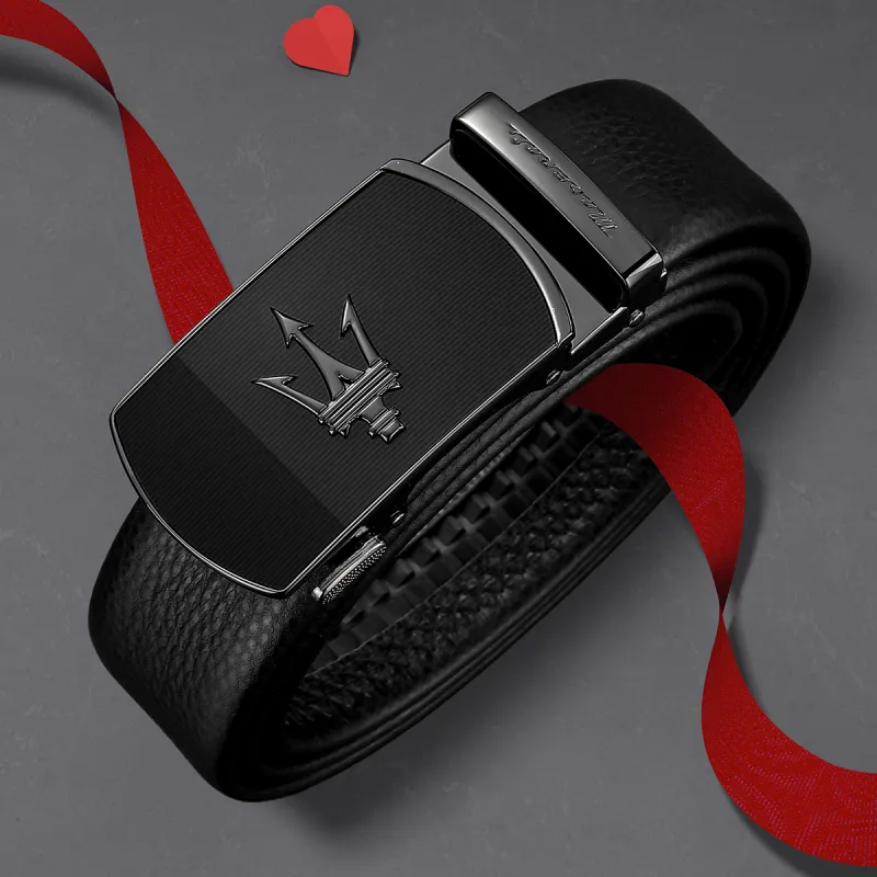 Maserati Cow Leather Belt Men's Black Width 3.5cm-12