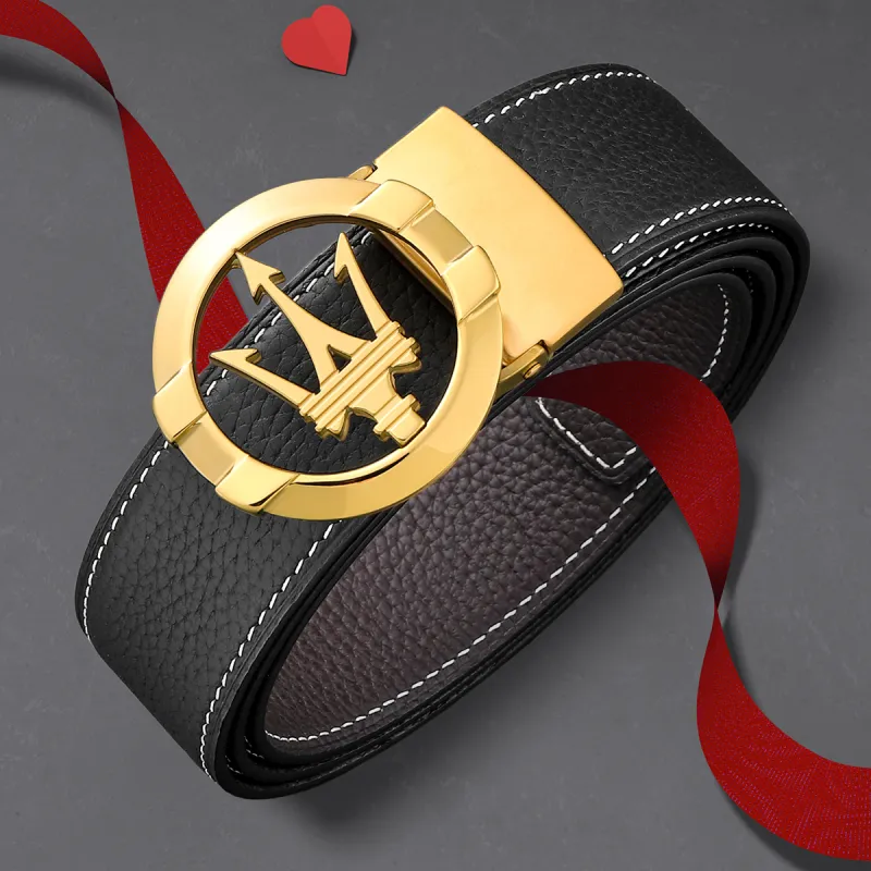 Maserati Top Grain Cow Leather Belts Men's Width 3.4cm-4