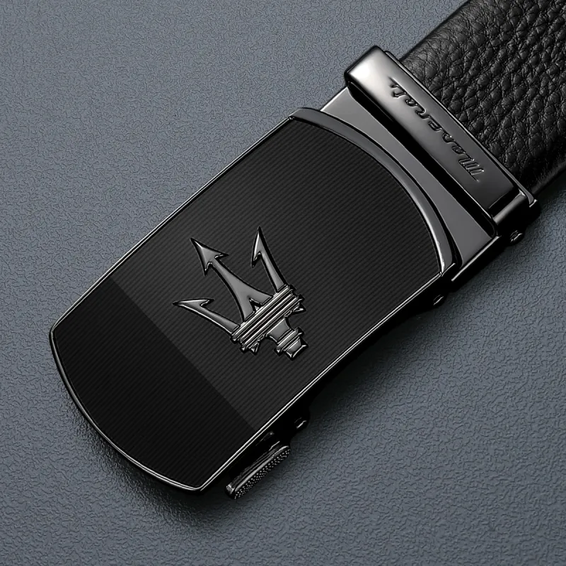 Maserati Cow Leather Belt Men's Black Width 3.5cm-10