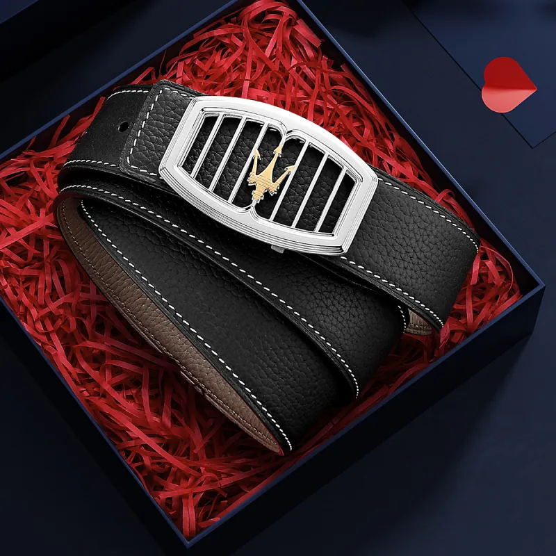 Maserati Cow Split Leather Belts Men's 3.5cm-3