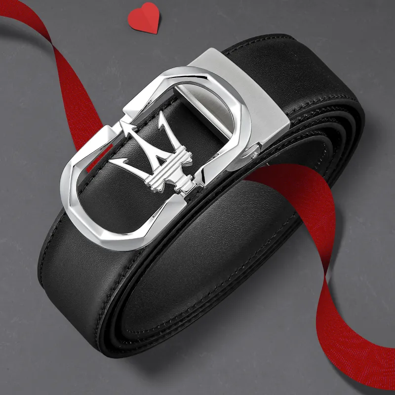 Maserati Top Grain Cow Leather Belts Men's 3.4cm-4