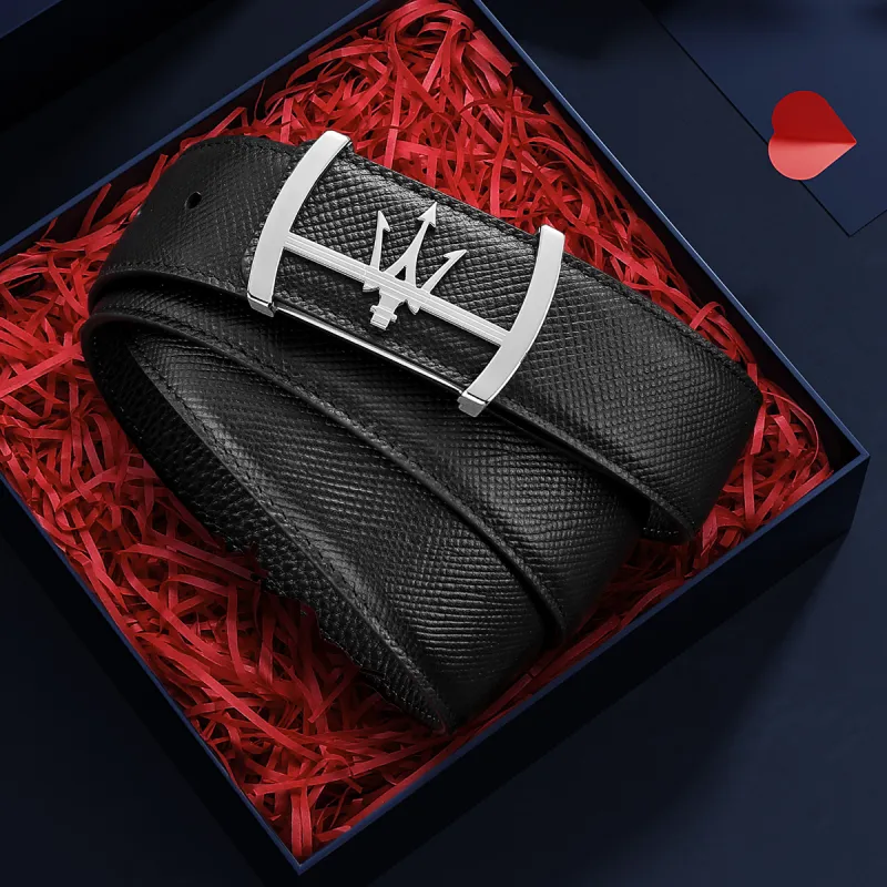 Maserati Top Grain Cow Leather Belts Men's 3.5cm-3
