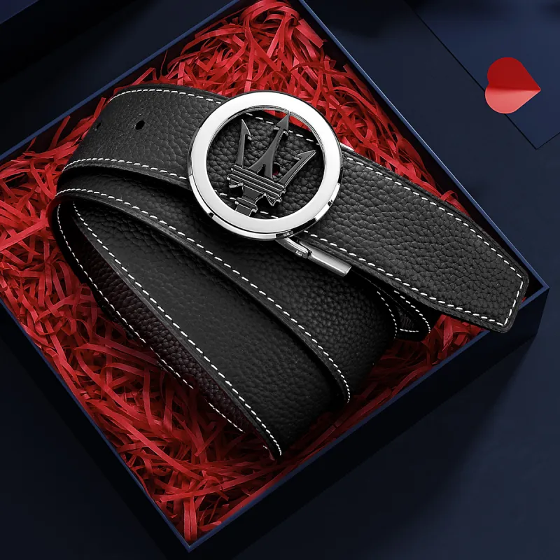 Maserati Top Grain Cow Leather Belts Men's Width 3.4cm-3