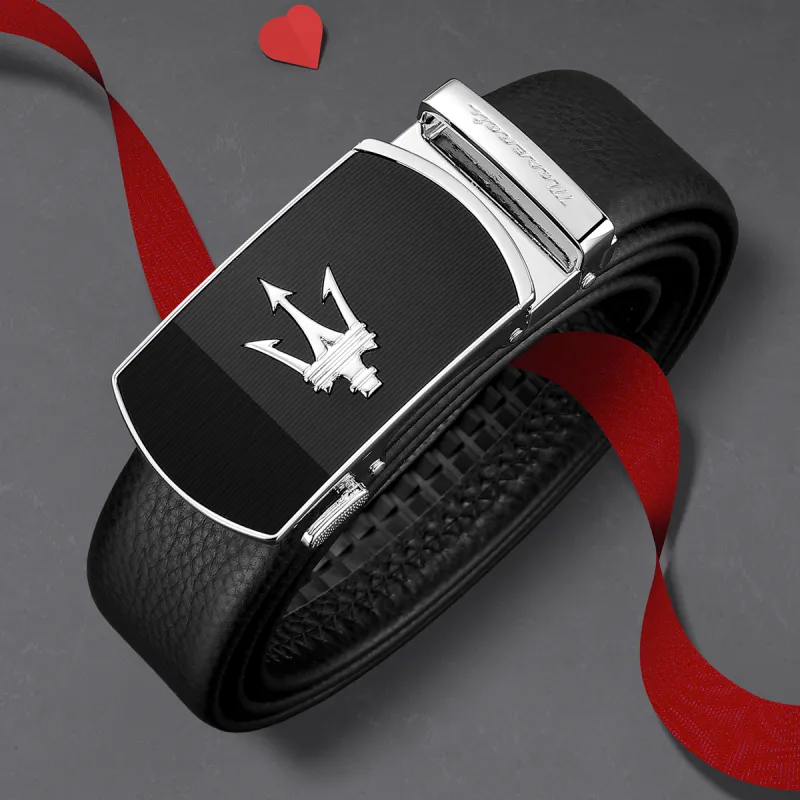 Maserati Top Grain Cow Leather Belts Men's Width 3.5cm-4