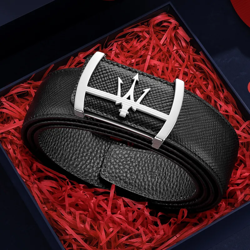 Maserati Top Grain Cow Leather Belts Men's 3.4cm-2