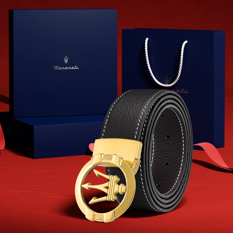 Maserati Top Grain Cow Leather Belts Men's Width 3.4cm-1