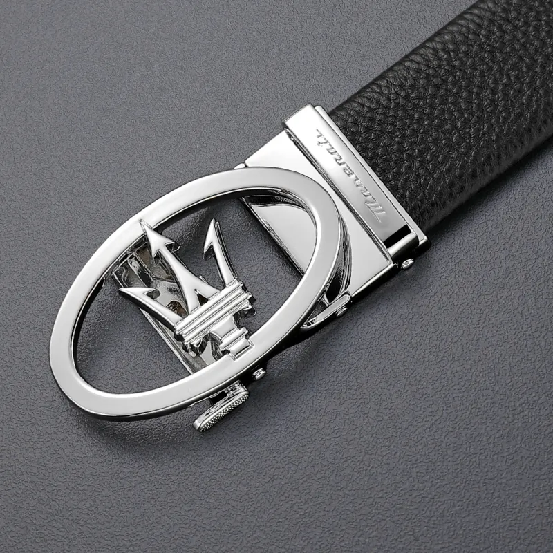 Maserati Top Grain Cow Leather Belts Men's Black Width  3.5cm-5