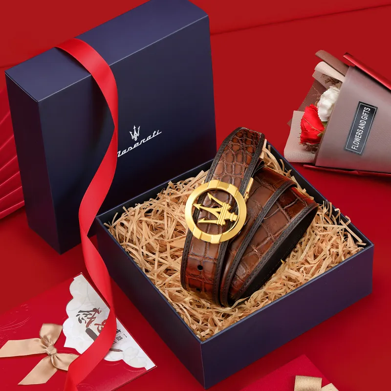 Maserati Crocodile Leather Belts Men's 3.4cm-1
