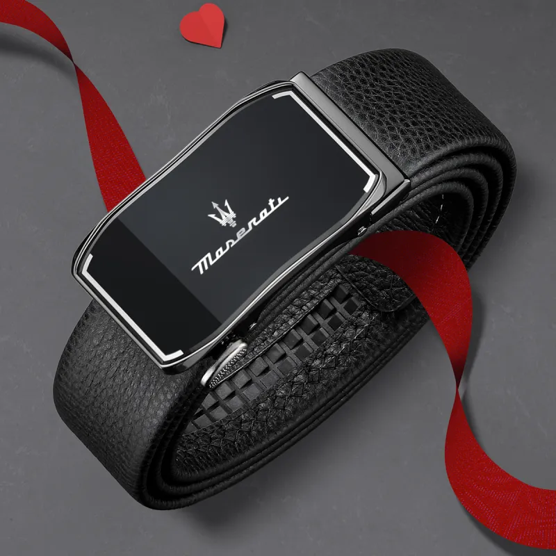 Maserati Top Grain Cow Leather Belts Men's 3.5cm-4