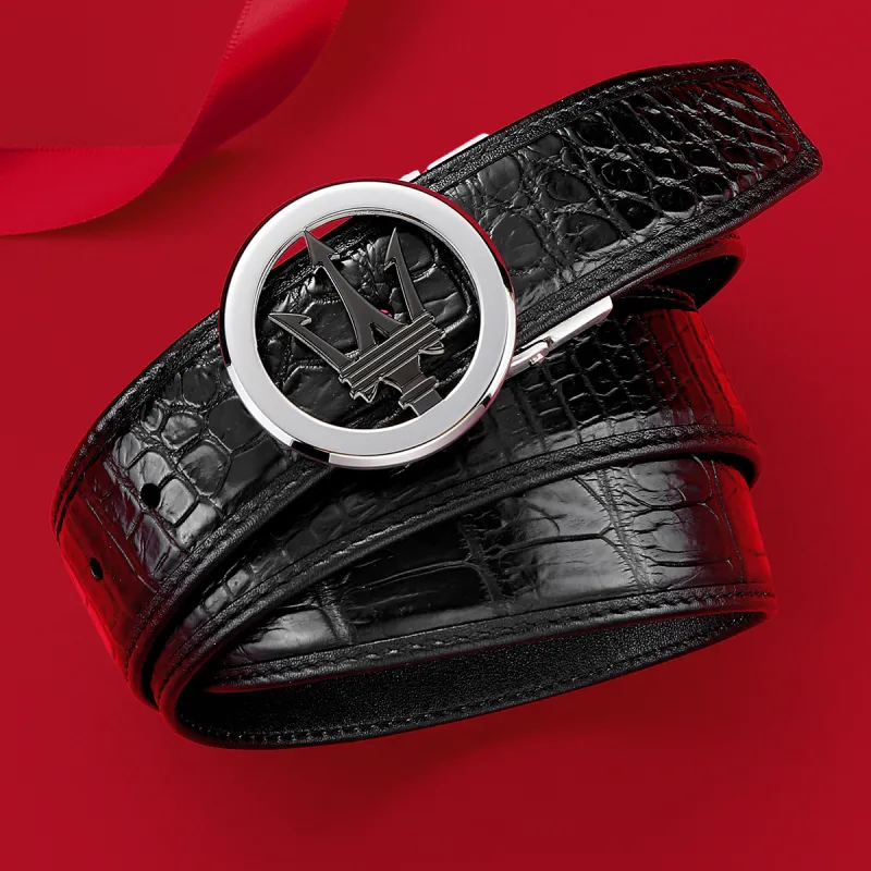 Maserati Farmed Crocodile Leather Belts Men's 3.5cm-4