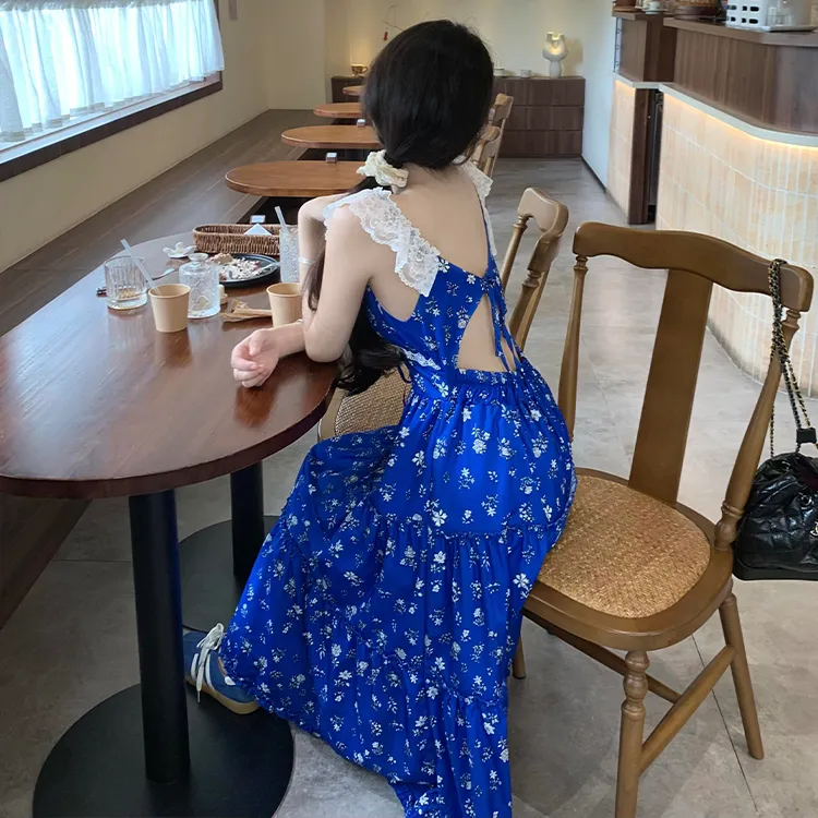 Mu Xiao Xin Slip Dresses Women's Blue-4