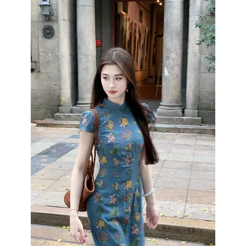 Mu Xiao Xin Cheongsams Women's Navy Blue-1