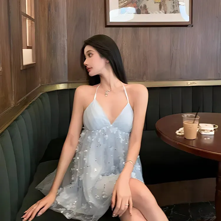 Mu Xiao Xin Slip Dresses Women's Blue-3