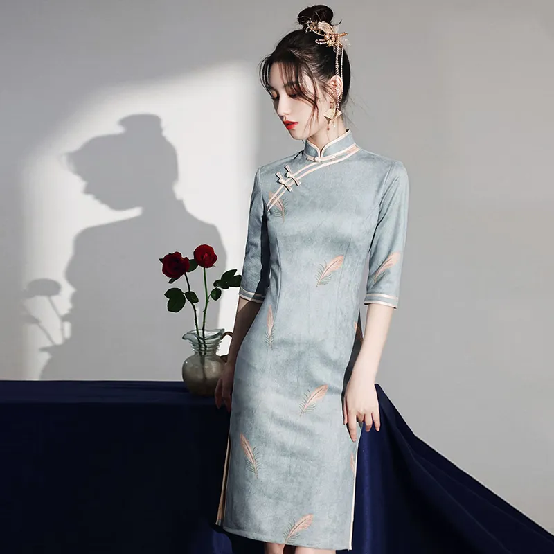Mu Xiao Xin Cheongsams Women's Light Blue-2