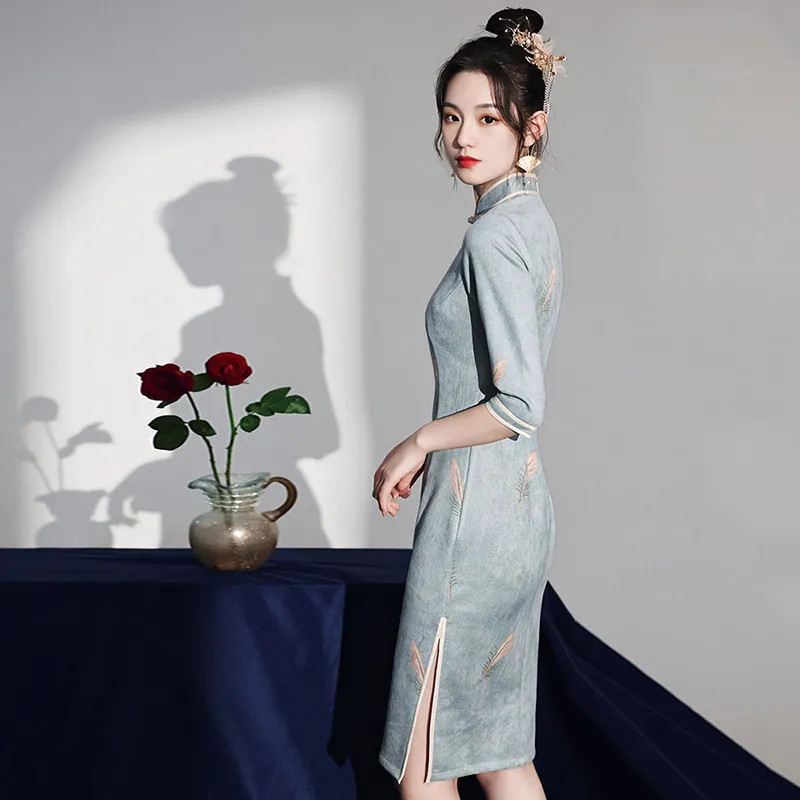 Mu Xiao Xin Cheongsams Women's Light Blue-3