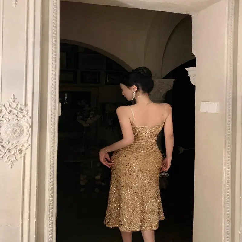Mu Xiao Xin Slip Dresses Women's Gold-1