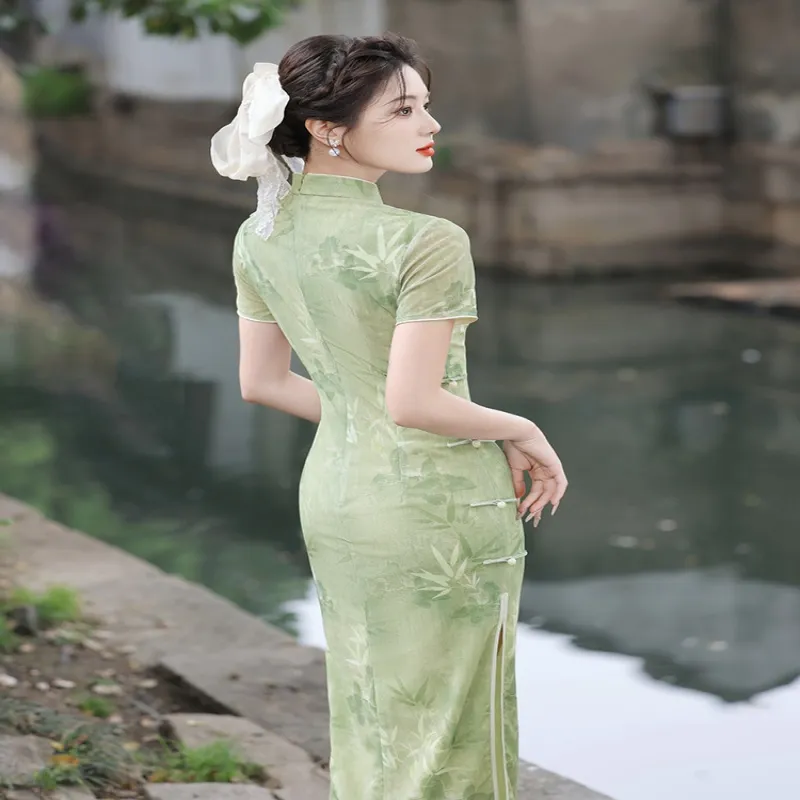 Mu Xiao Xin Cheongsams Women's Green Bamboo-1