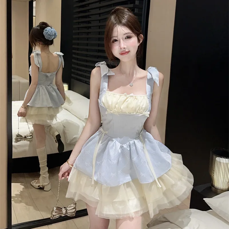 Mu Xiao Xin Slip Dresses Women's Blue-3