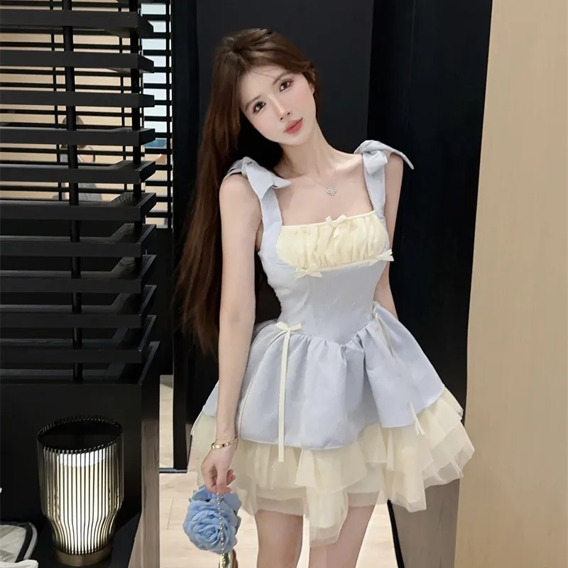 Mu Xiao Xin Slip Dresses Women's Blue-4