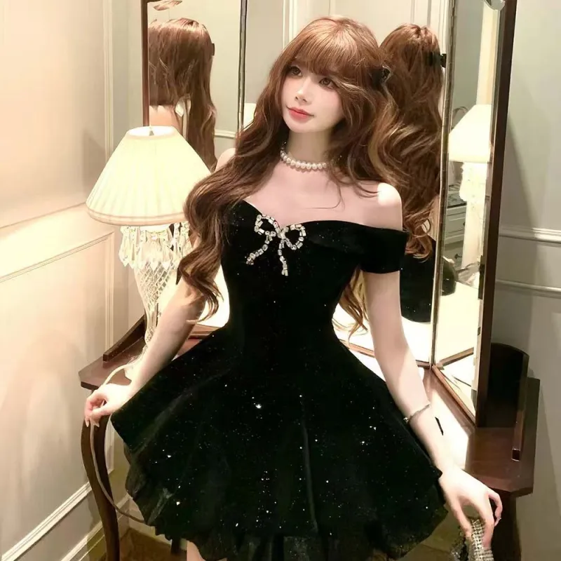 Mu Xiao Xin Short Sleeved Dress Women's Black-6