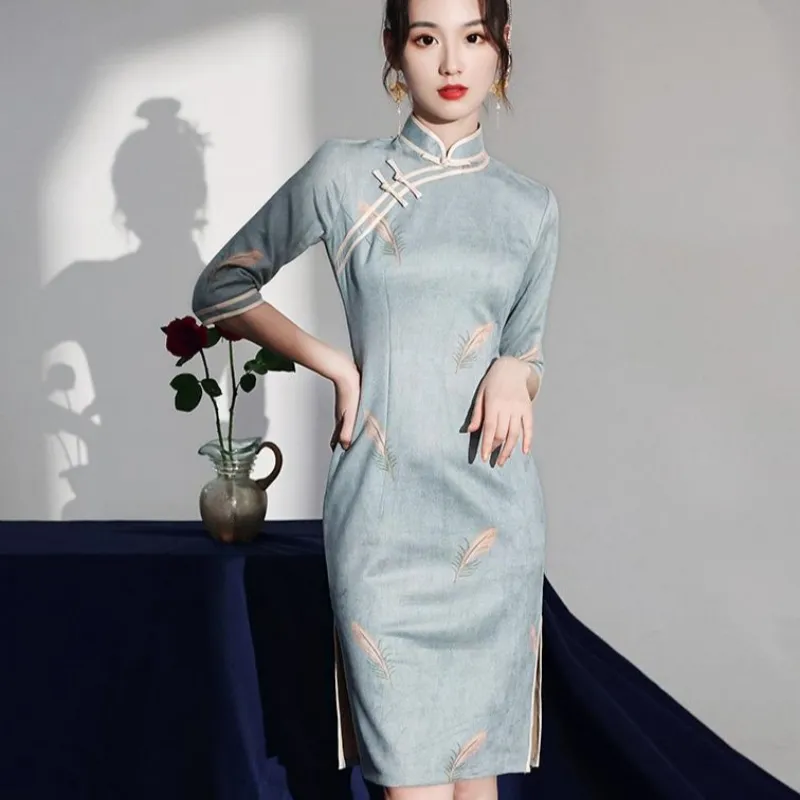 Mu Xiao Xin Cheongsams Women's Light Blue-5