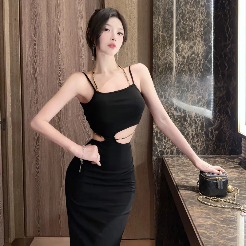 Mu Xiao Xin Slip Dresses Women's Black-2