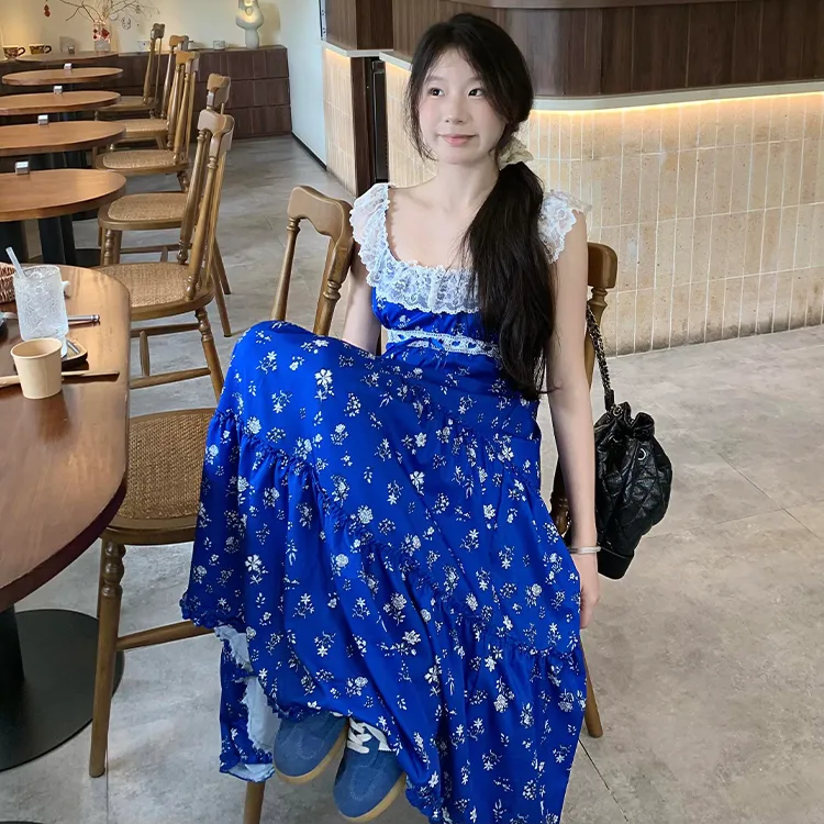 Mu Xiao Xin Slip Dresses Women's Blue-5