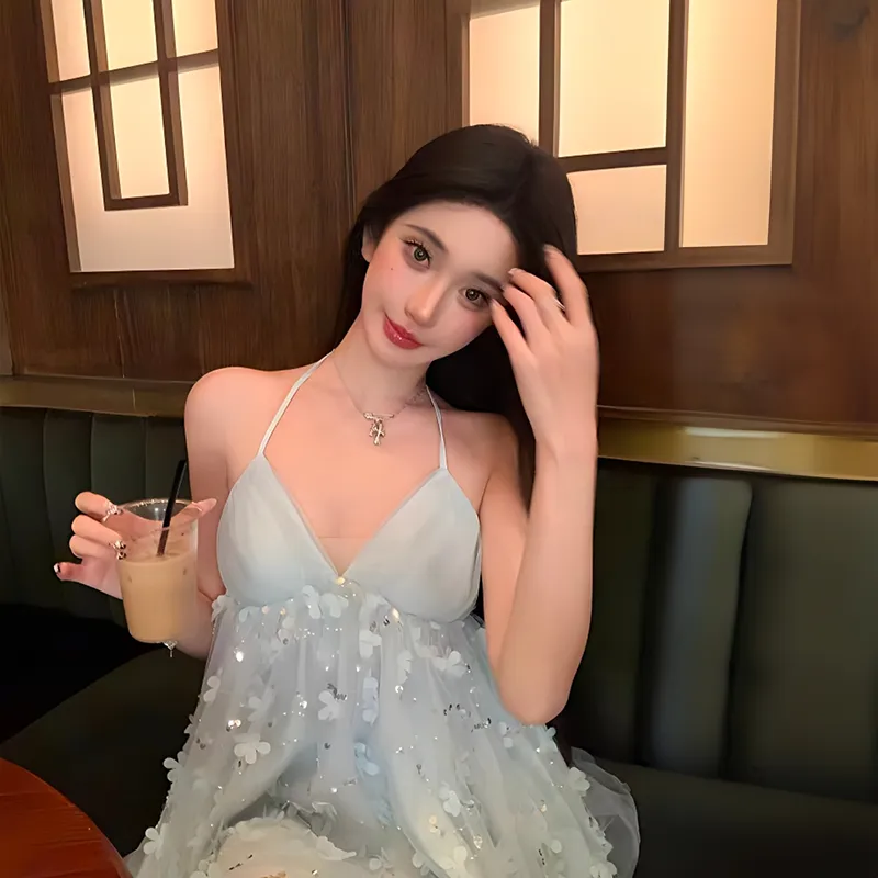 Mu Xiao Xin Slip Dresses Women's Blue-2