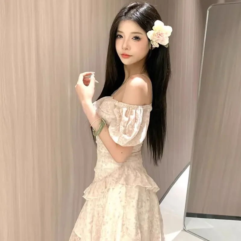 Mu Xiao Xin Short Sleeved Dress Women's Sweet Tea Floral-5