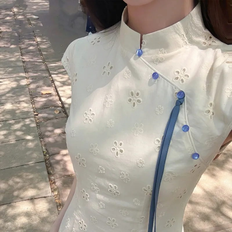 Mu Xiao Xin Cheongsams Women's Apricot Blue-4
