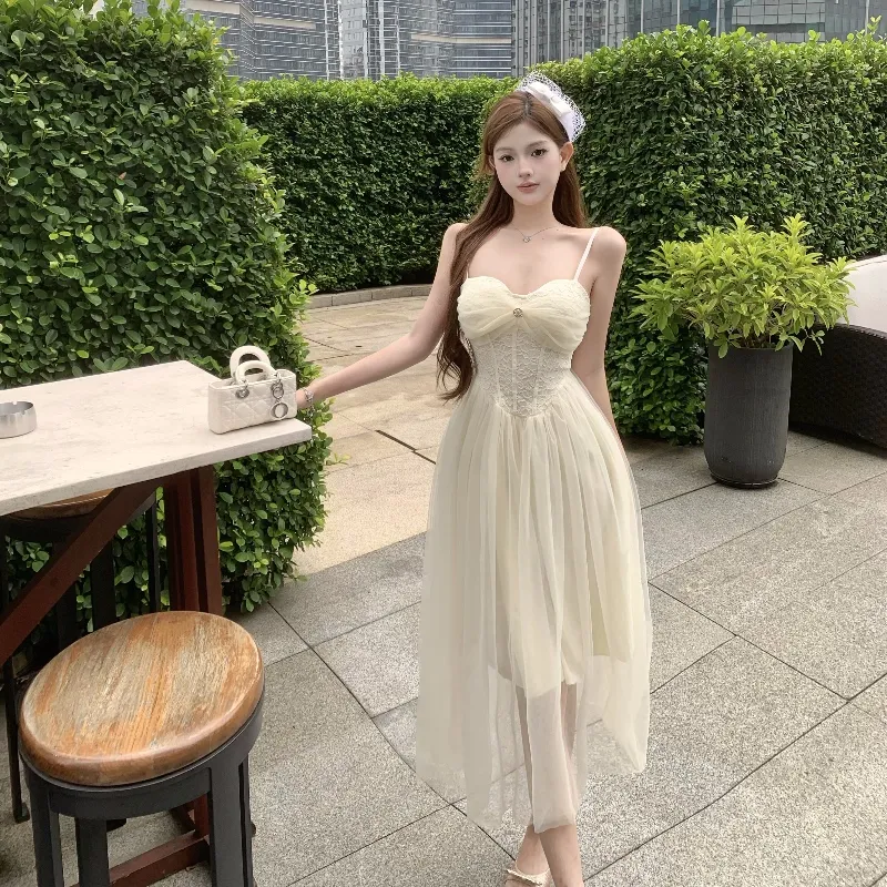 Mu Xiao Xin Slip Dresses Women's White-1