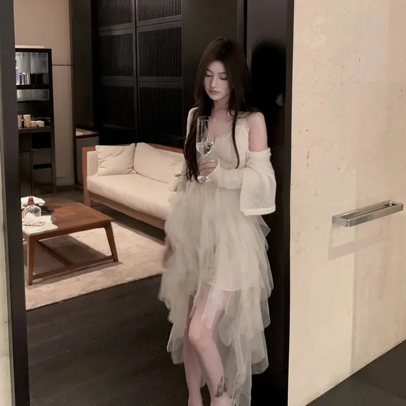 Mu Xiao Xin Slip Dresses Women's White-3
