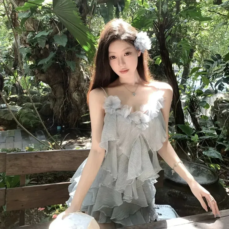 Mu Xiao Xin Slip Dresses Women's Blue-4