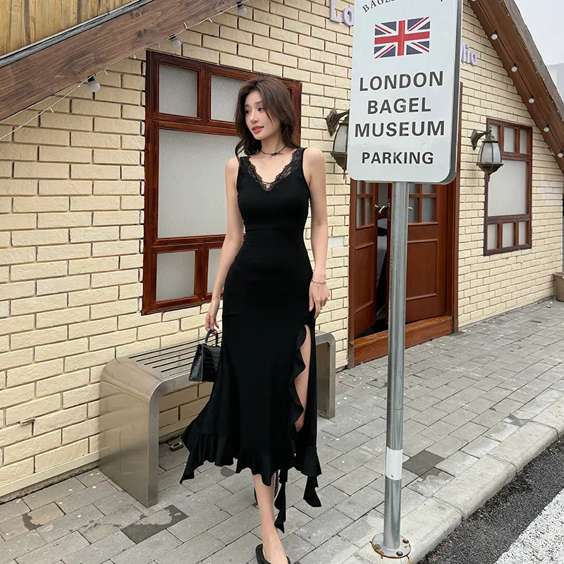 Mu Xiao Xin Slip Dresses Women's Black-2
