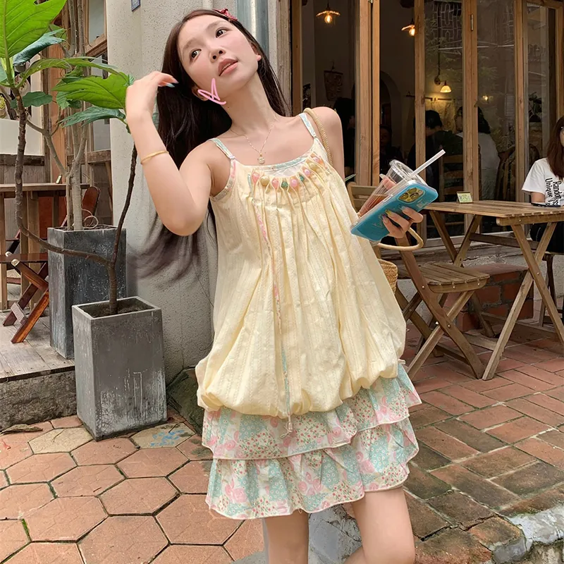 Mu Xiao Xin Slip Dress Women's Pink Green Floral-6