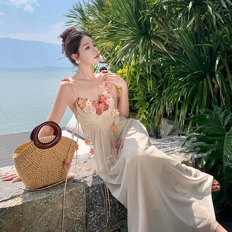 Mu Xiao Xin Slip Dresses Women's Apricot-1