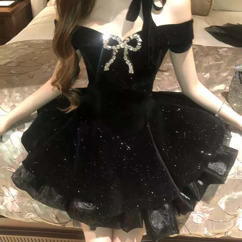 Mu Xiao Xin Short Sleeved Dress Women's Black-4