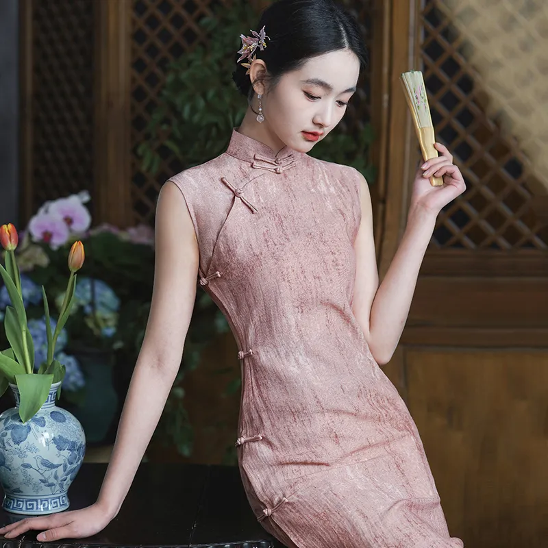 Mu Xiao Xin Cheongsams Women's Pink Cheongsam-2