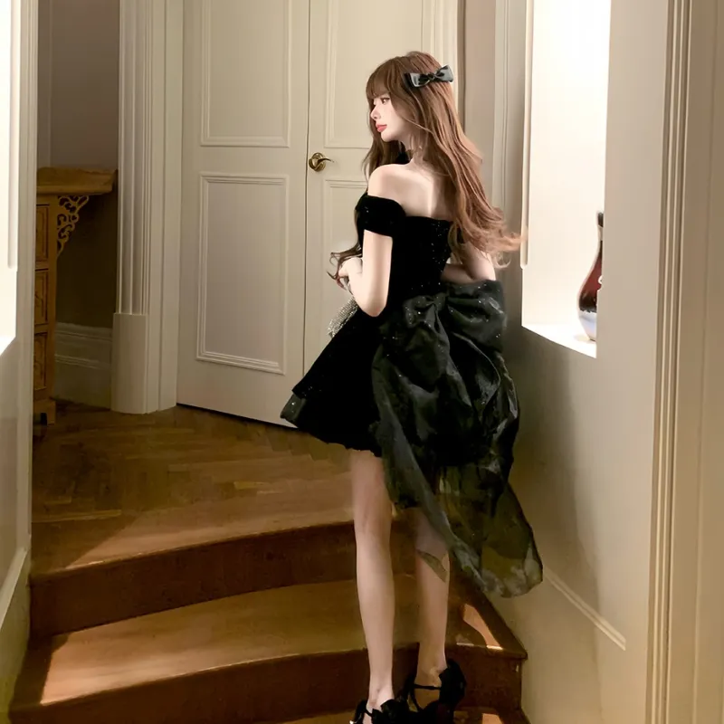 Mu Xiao Xin Short Sleeved Dress Women's Black-2