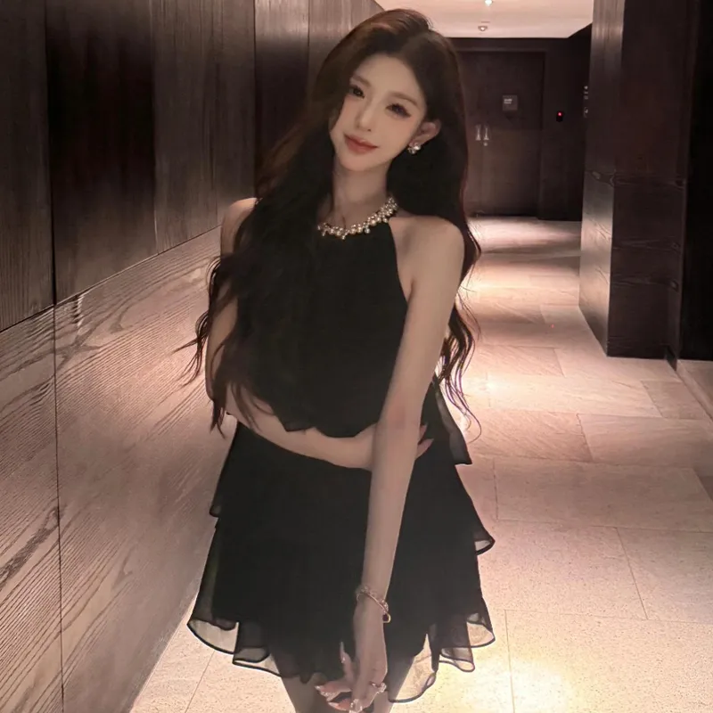 Mu Xiao Xin Slip Dresses Women's Black-5